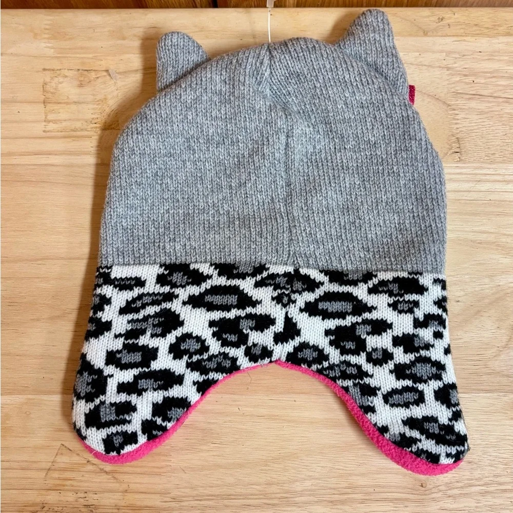 Adorable Cat face Fleece Knit animal print baby toddlers cap hat & stuffed toy